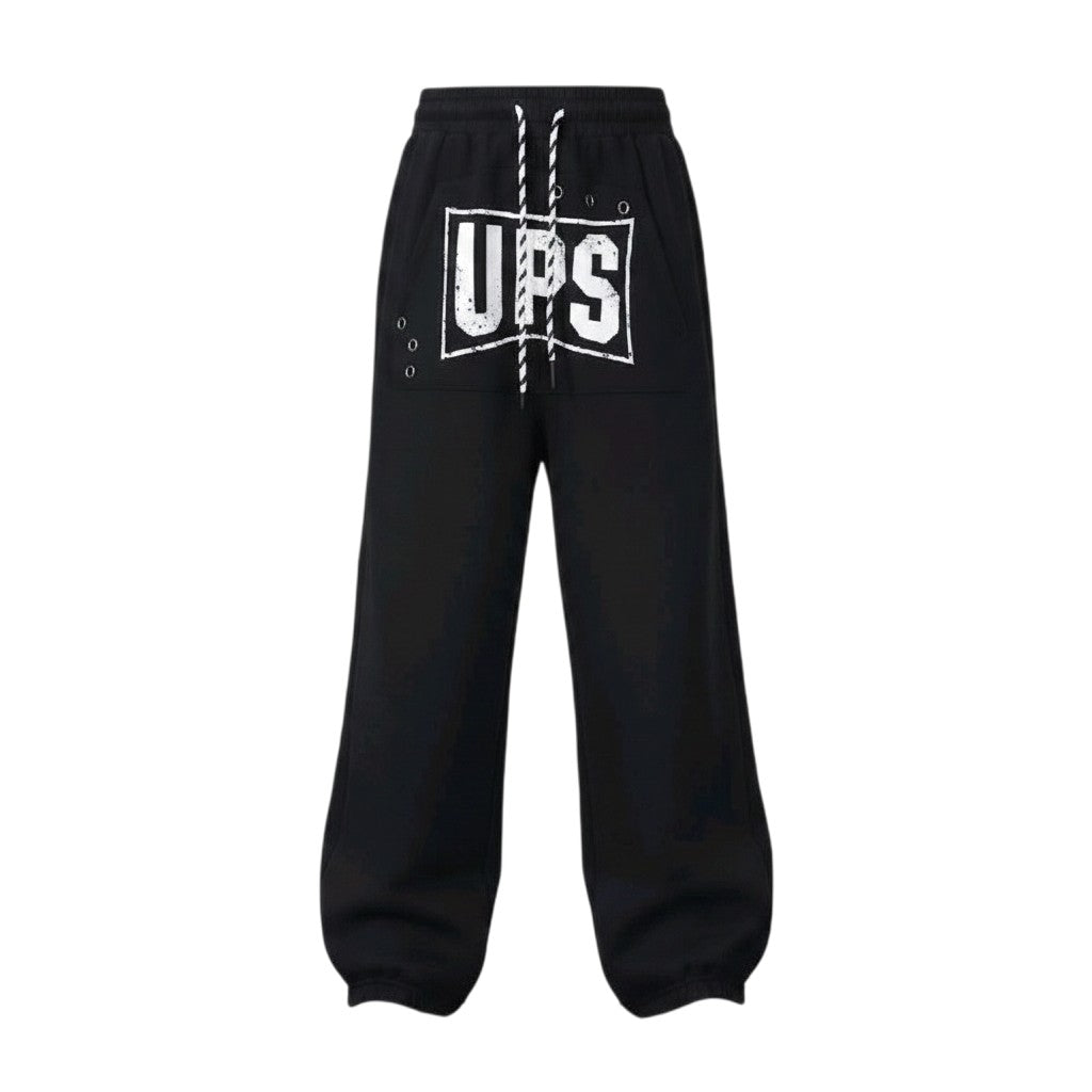 Unisex Boxed Letter Graphic Wide-Leg Jogger Pants