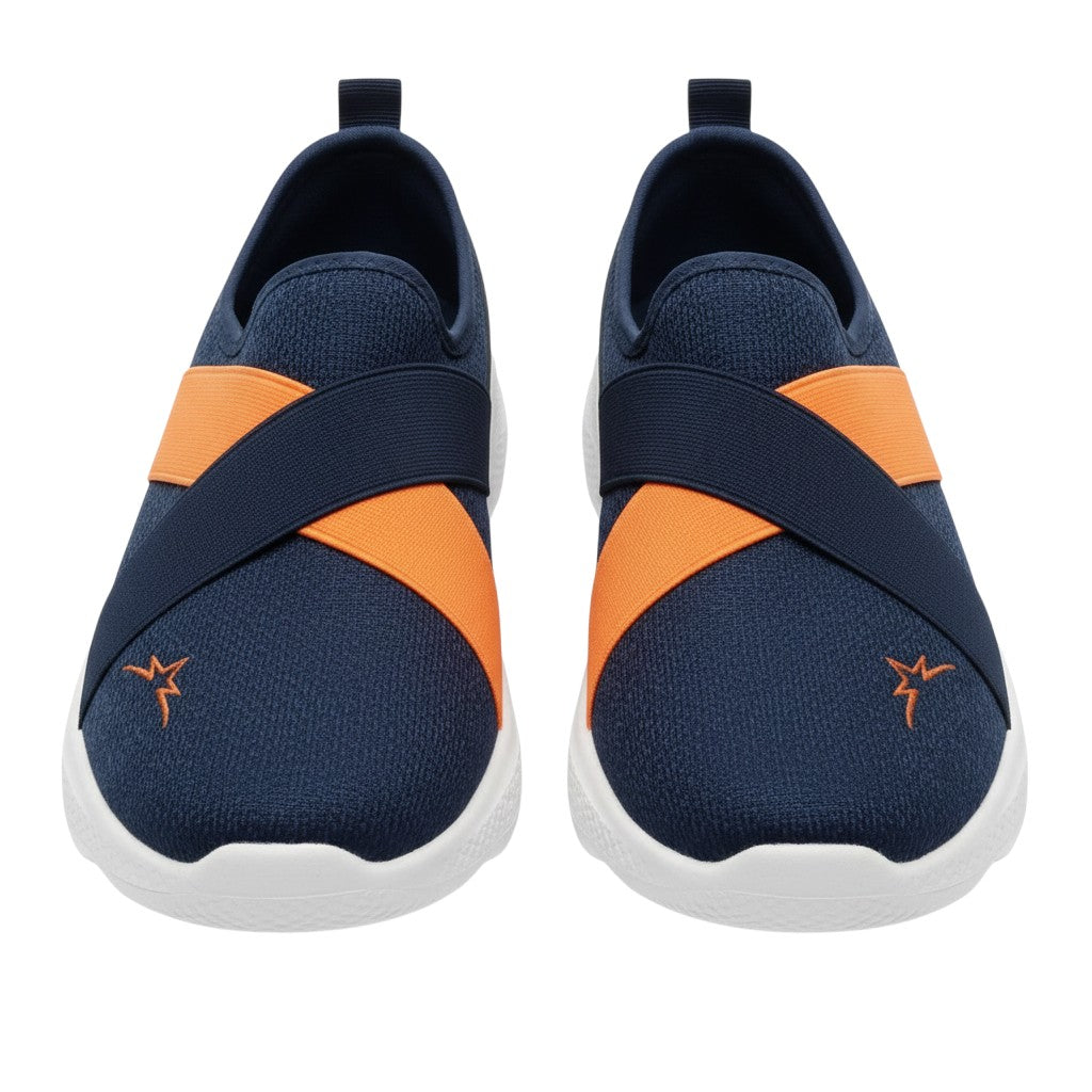Navy Blue & Orange Cross-Strap Slip-On Sneaker