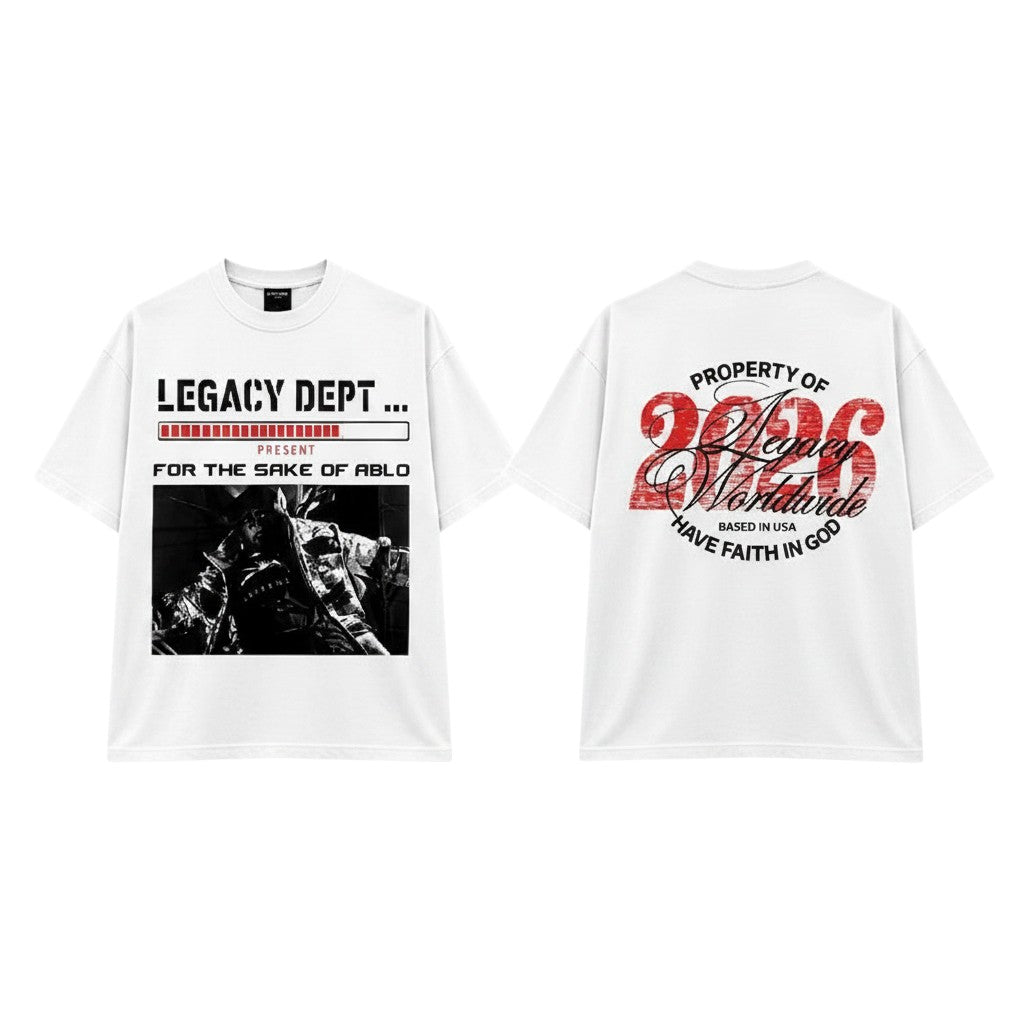 Men's White Legacy Dept Worldwide 2026 Graphic Oversized Tee