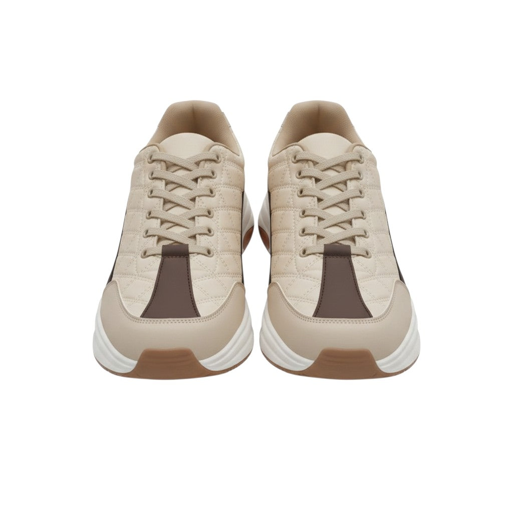 Men's Cream Quilted Lace-Up Low-Top Sneaker