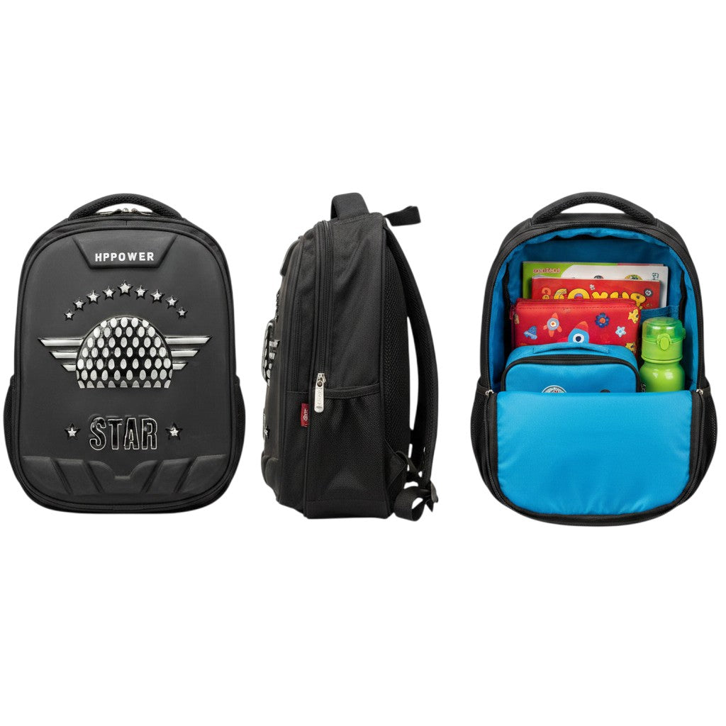 Black Hard-Shell EVA Star Wing Badge Kids School Backpack