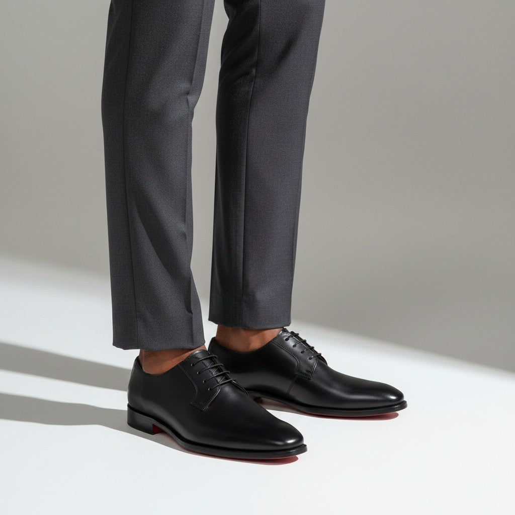 Men's Black Calfskin Lace-Up Oxford Dress Shoes with Red Sole