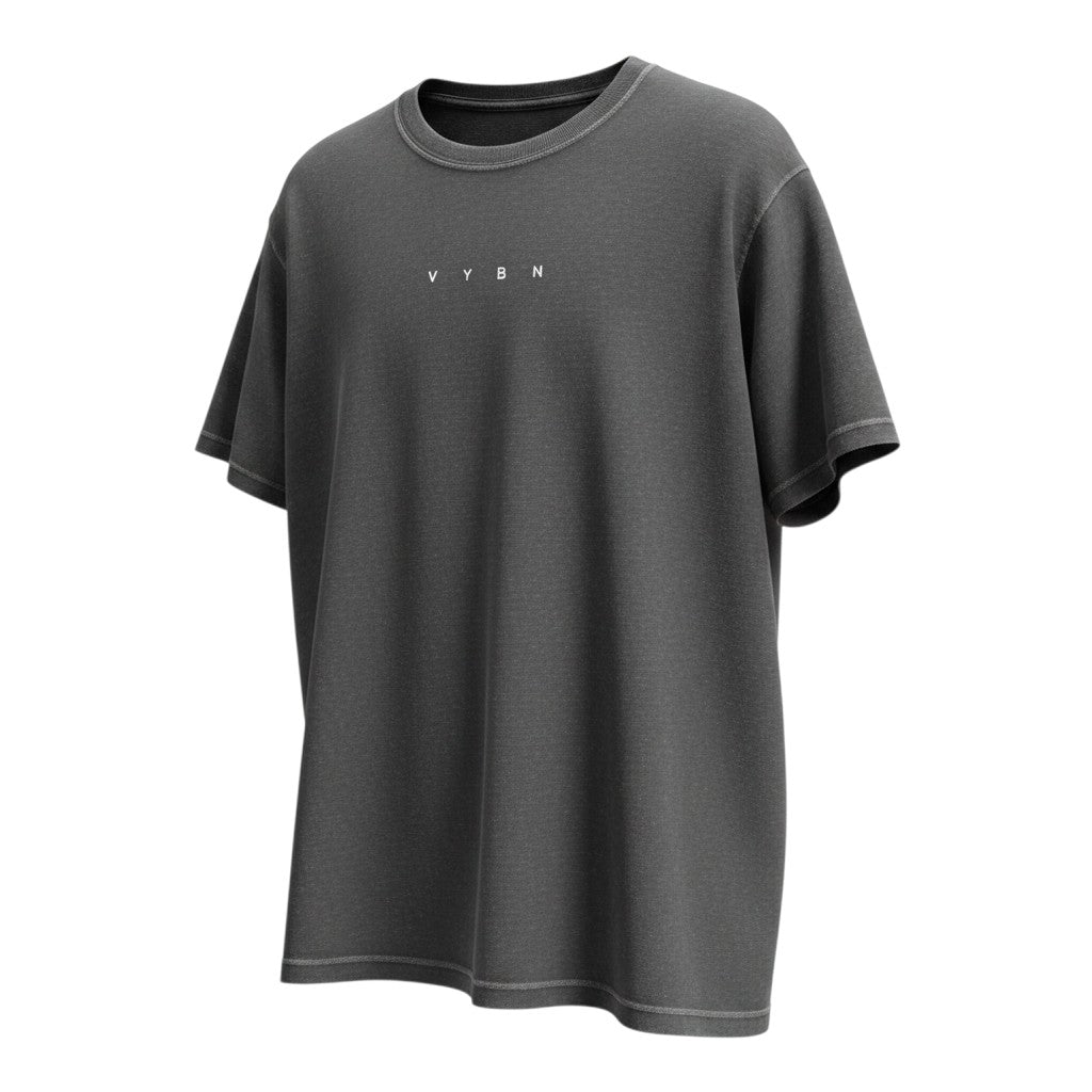 Men's Charcoal Grey Oversized Minimal Print Round Neck T-Shirt