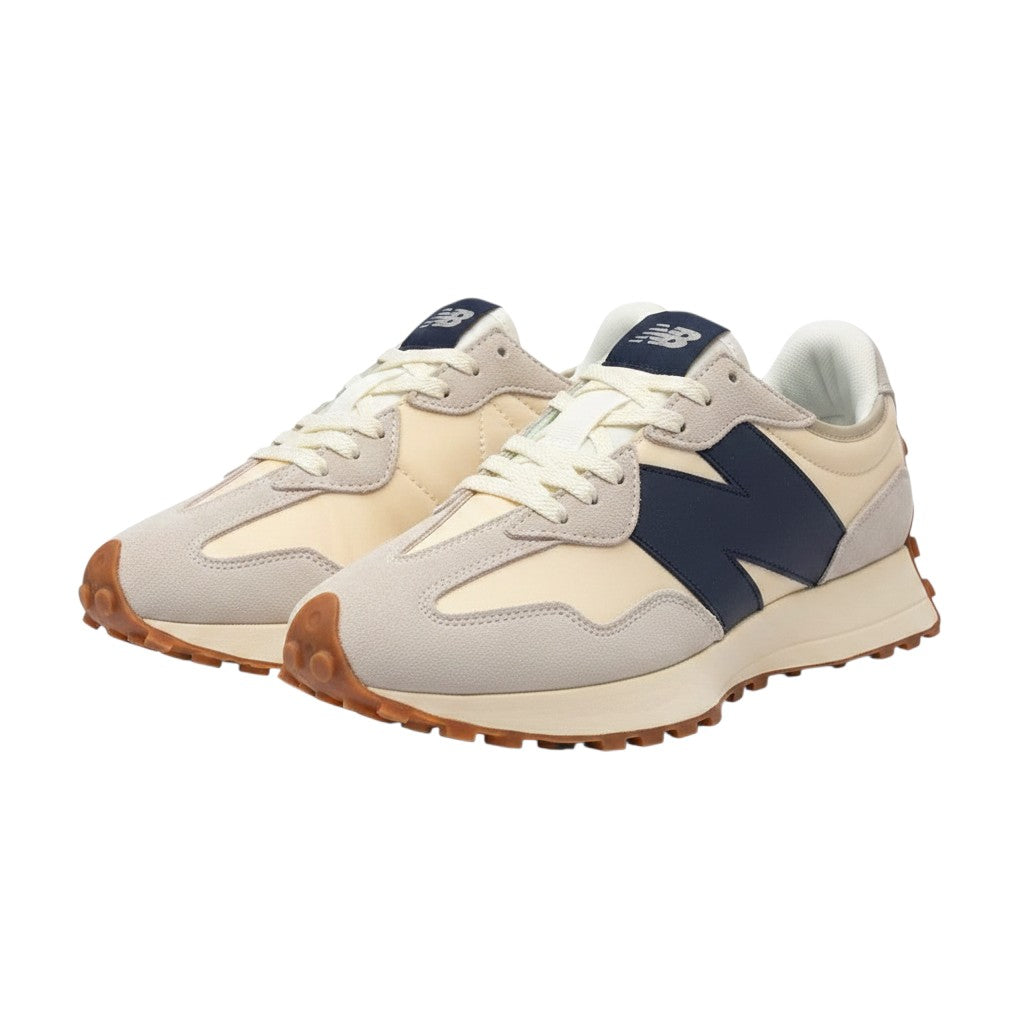 Cream & Navy Retro N-Logo Low-Top Sneakers