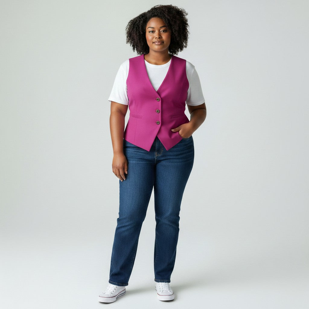 Women's Fuchsia Pink Button-Front Structured Waistcoat