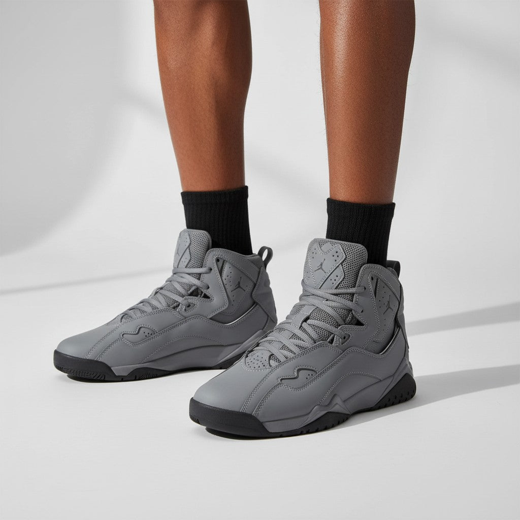 Men's Tonal Grey High-Top Retro Basketball Sneakers