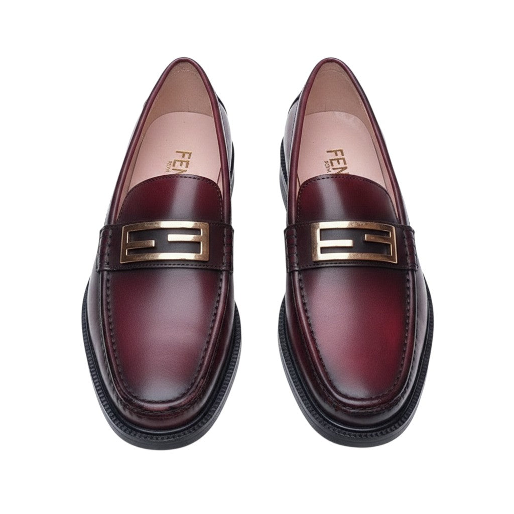 Men's Burgundy/Wine  FF-Logo Leather Dress Loafer