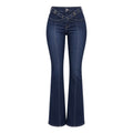 Dark-Wash Crossover Waist Flared Jeans