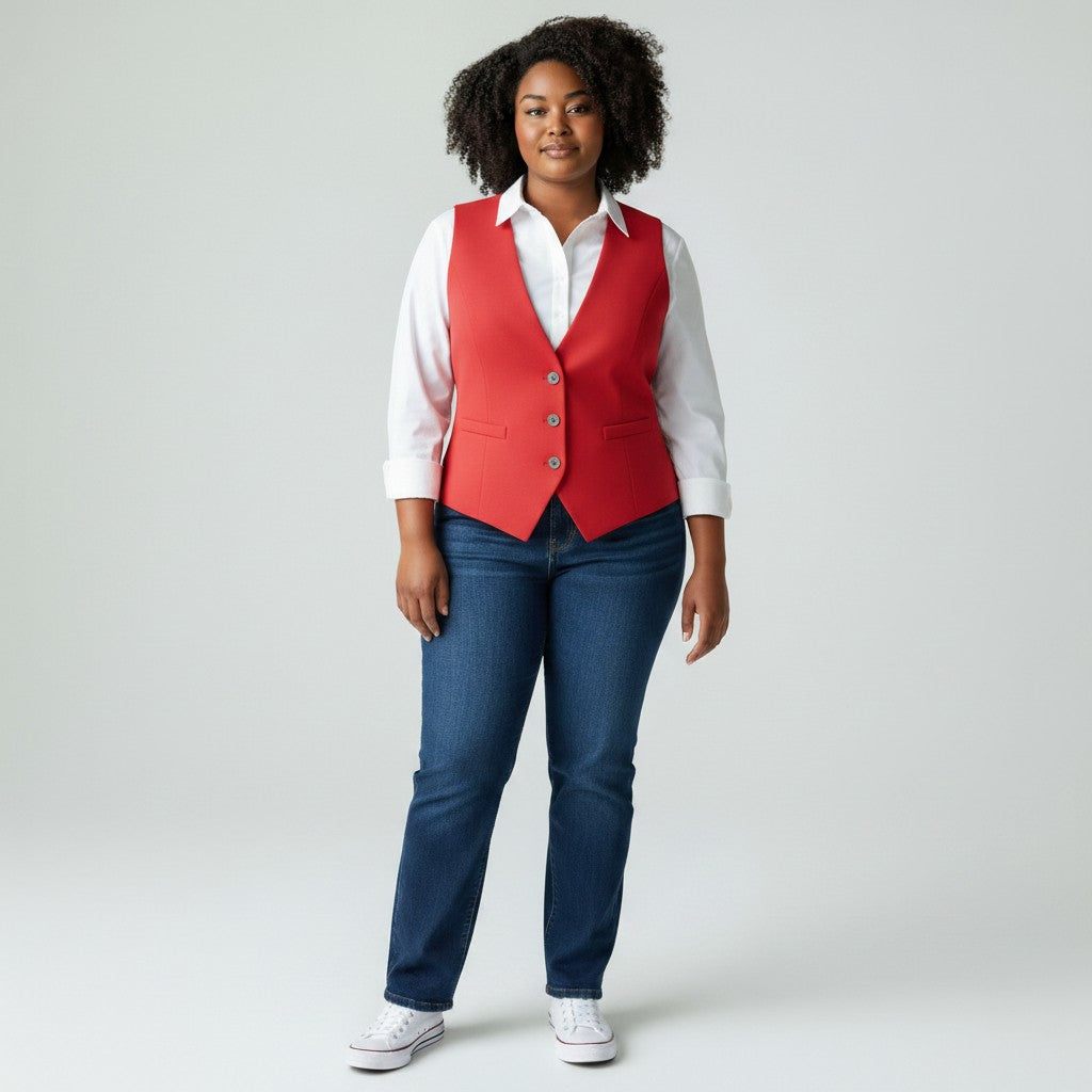 Women's Red Button-Front Structured Waistcoat