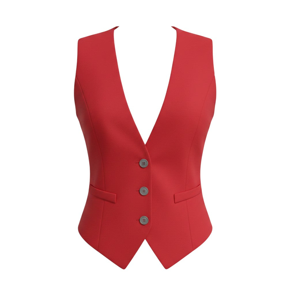 Women's Red Button-Front Structured Waistcoat