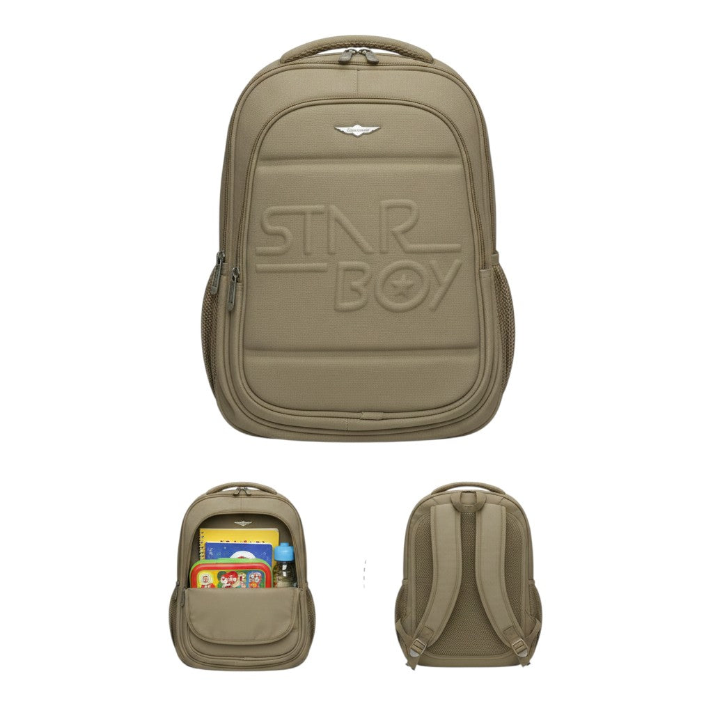 Sand Canvas Embossed Star Boy Unisex School Backpack
