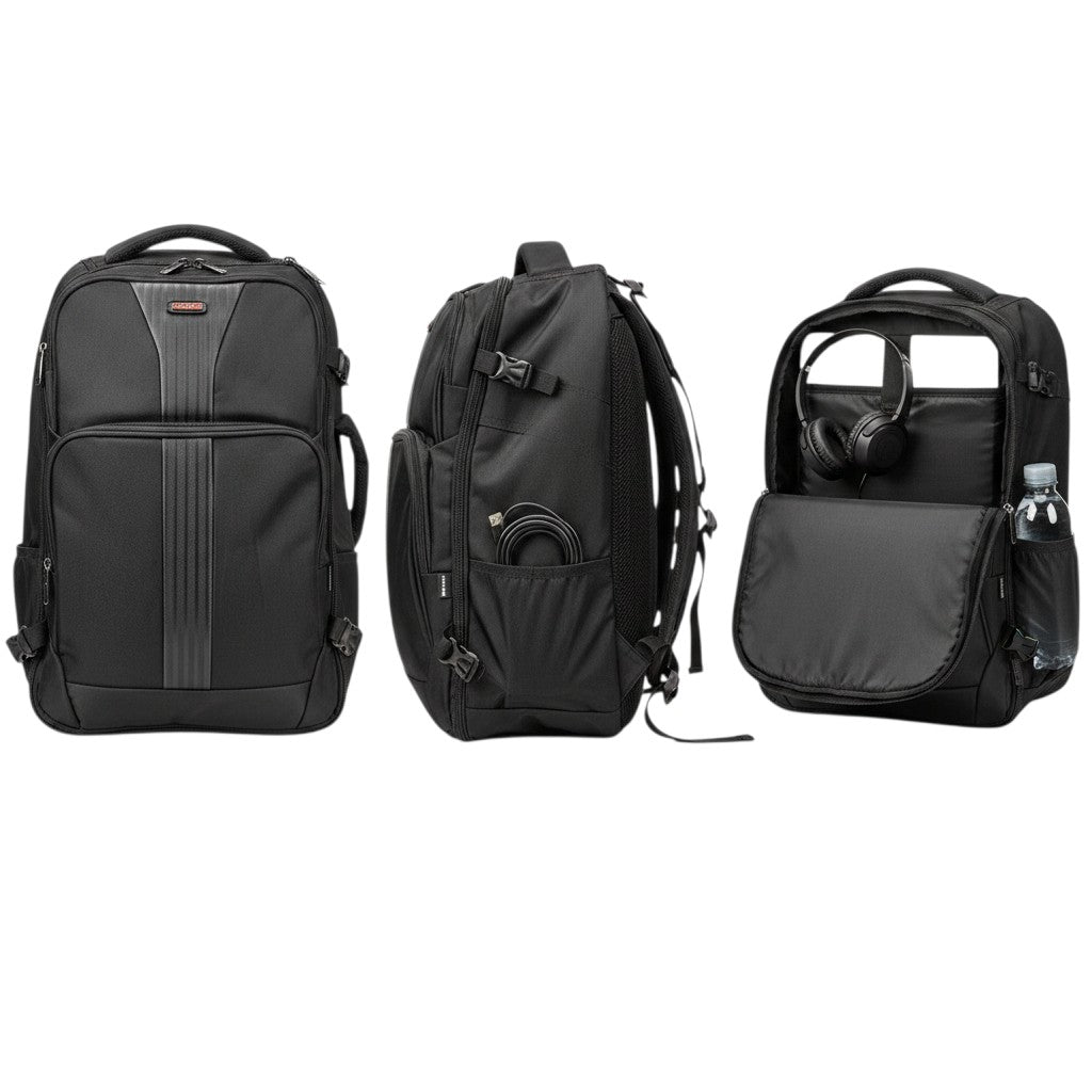 Black Premium Ribbed Panel Unisex School Backpack