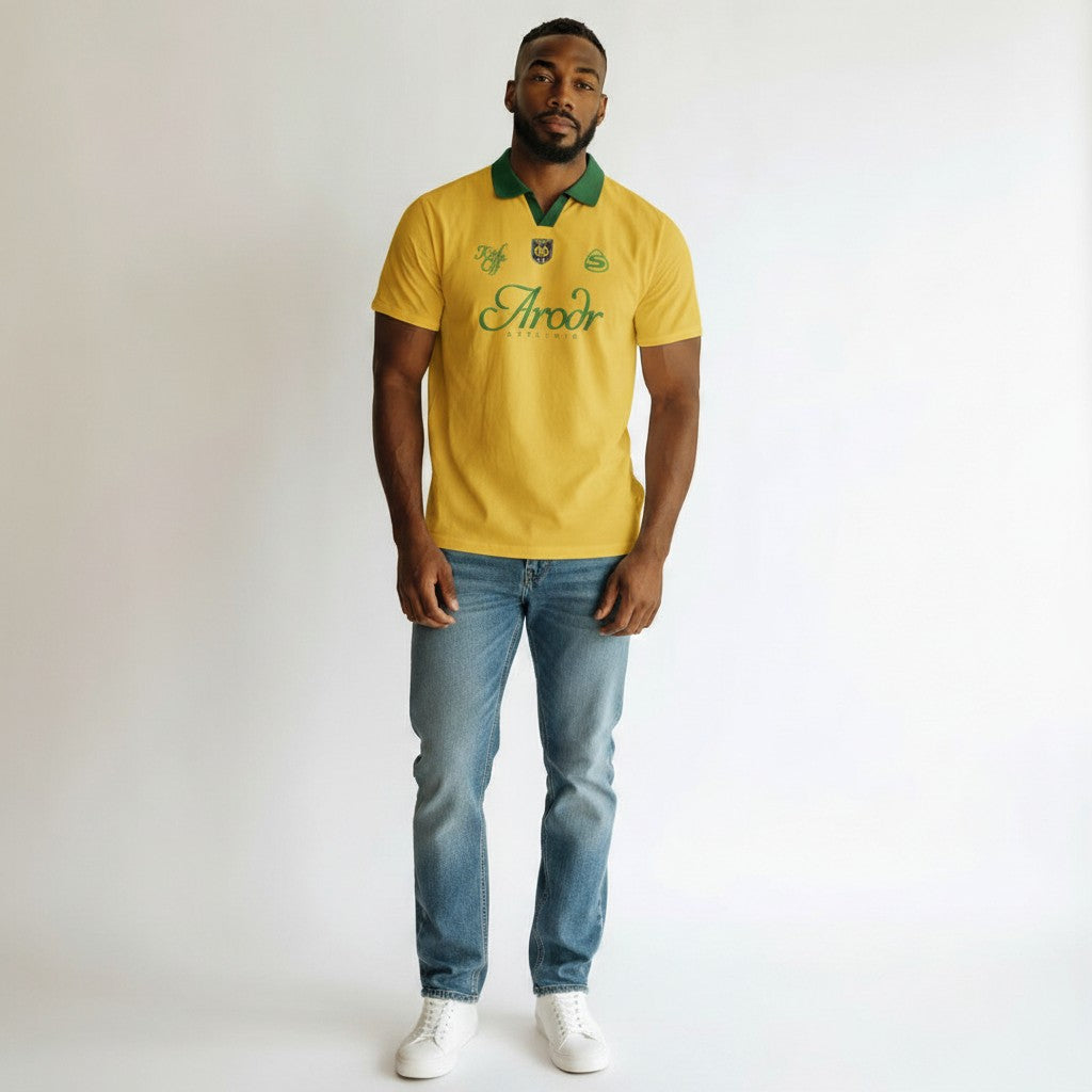Men's Yellow & Green Retro Graphic Polo Shirt