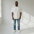 Men's White Script Embroidery Oversized Round-Neck Tee
