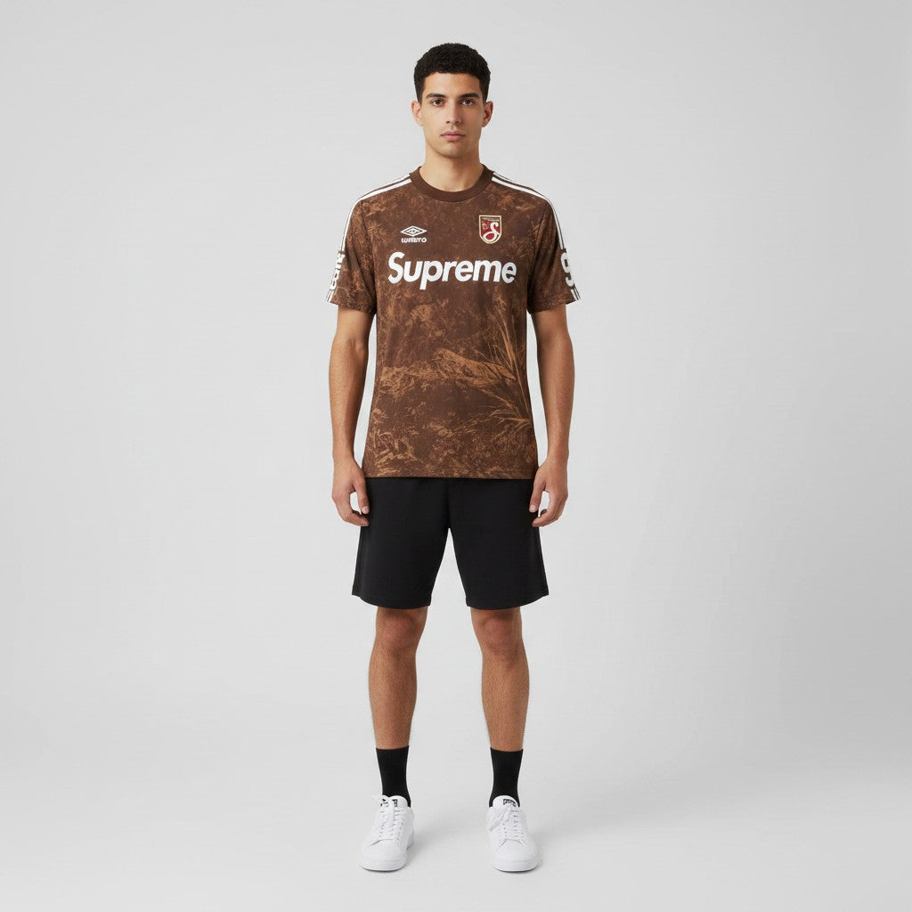 Men's Brown Camo Print Round Neck Jersey Tee