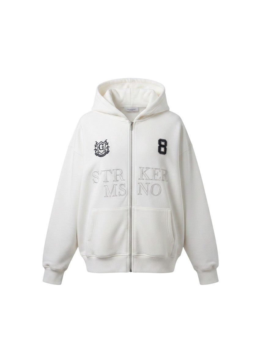 Striker No.8 Zip-Up Hoodie – White