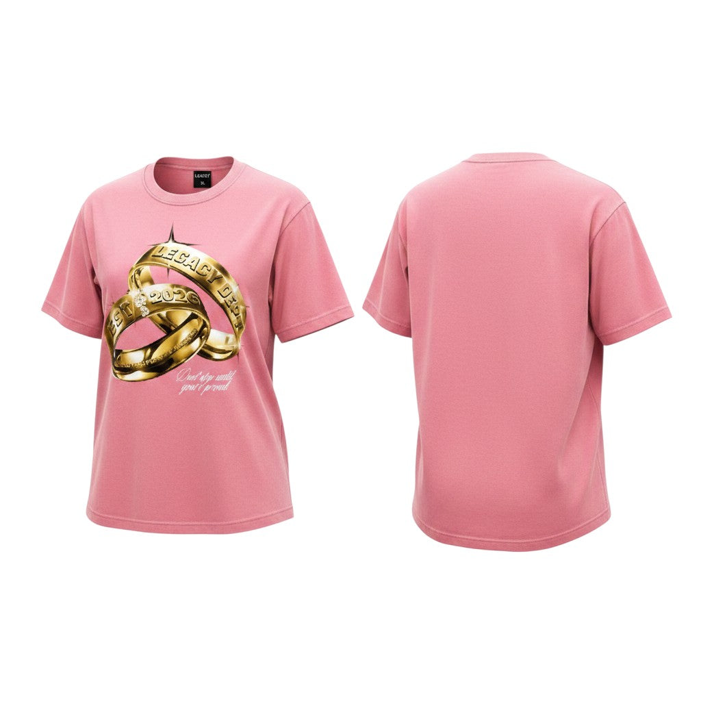 Men's Pink Legacy Dept Gold Rings Graphic Oversized Tee
