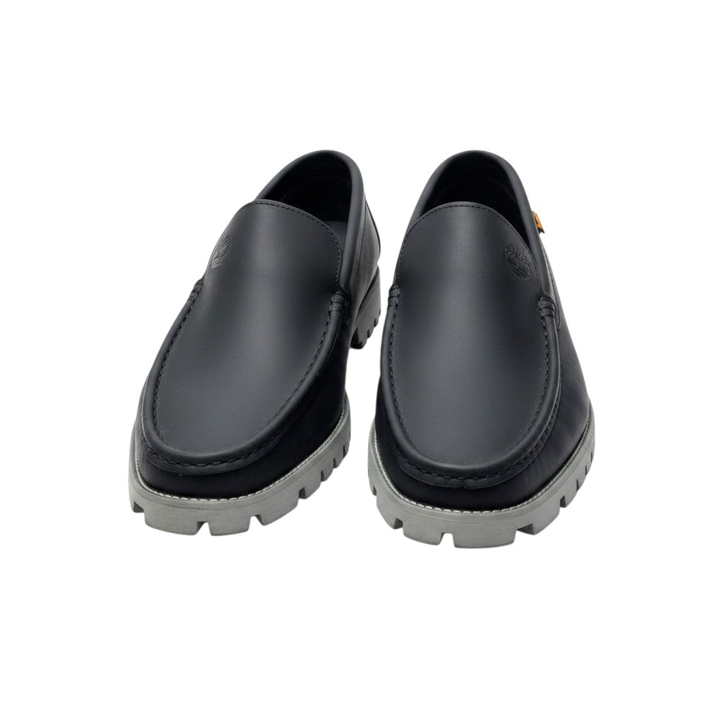 Men's Black Moccasin Slip-On Loafers with White Sole