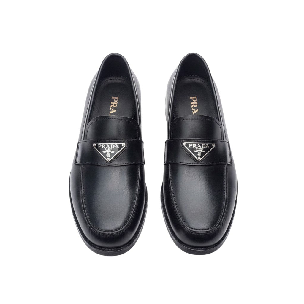 Black Leather Triangle-Logo Dress Loafer