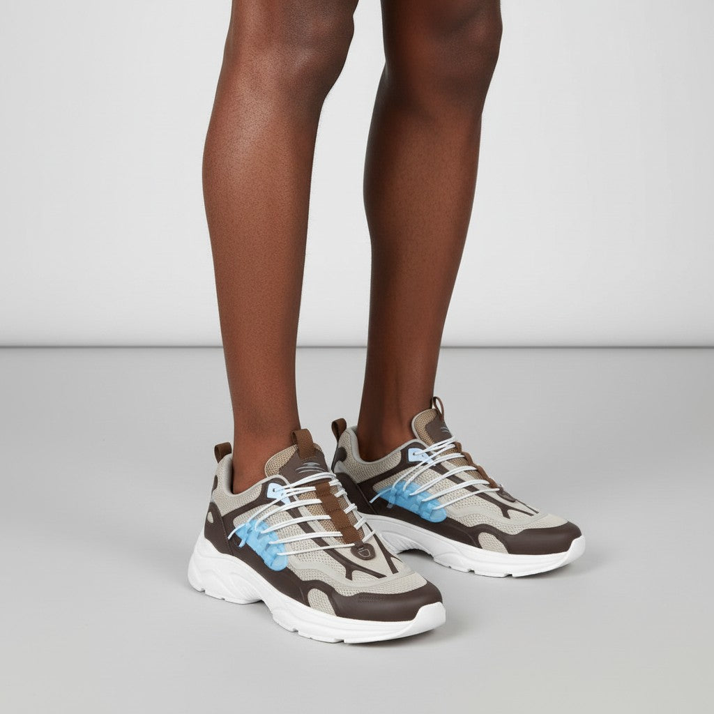 Men's Beige & Brown Wave Overlay Chunky Runner Sneakers