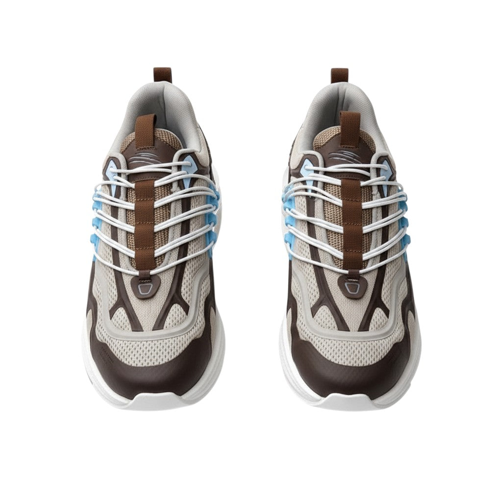 Men's Beige & Brown Wave Overlay Chunky Runner Sneakers