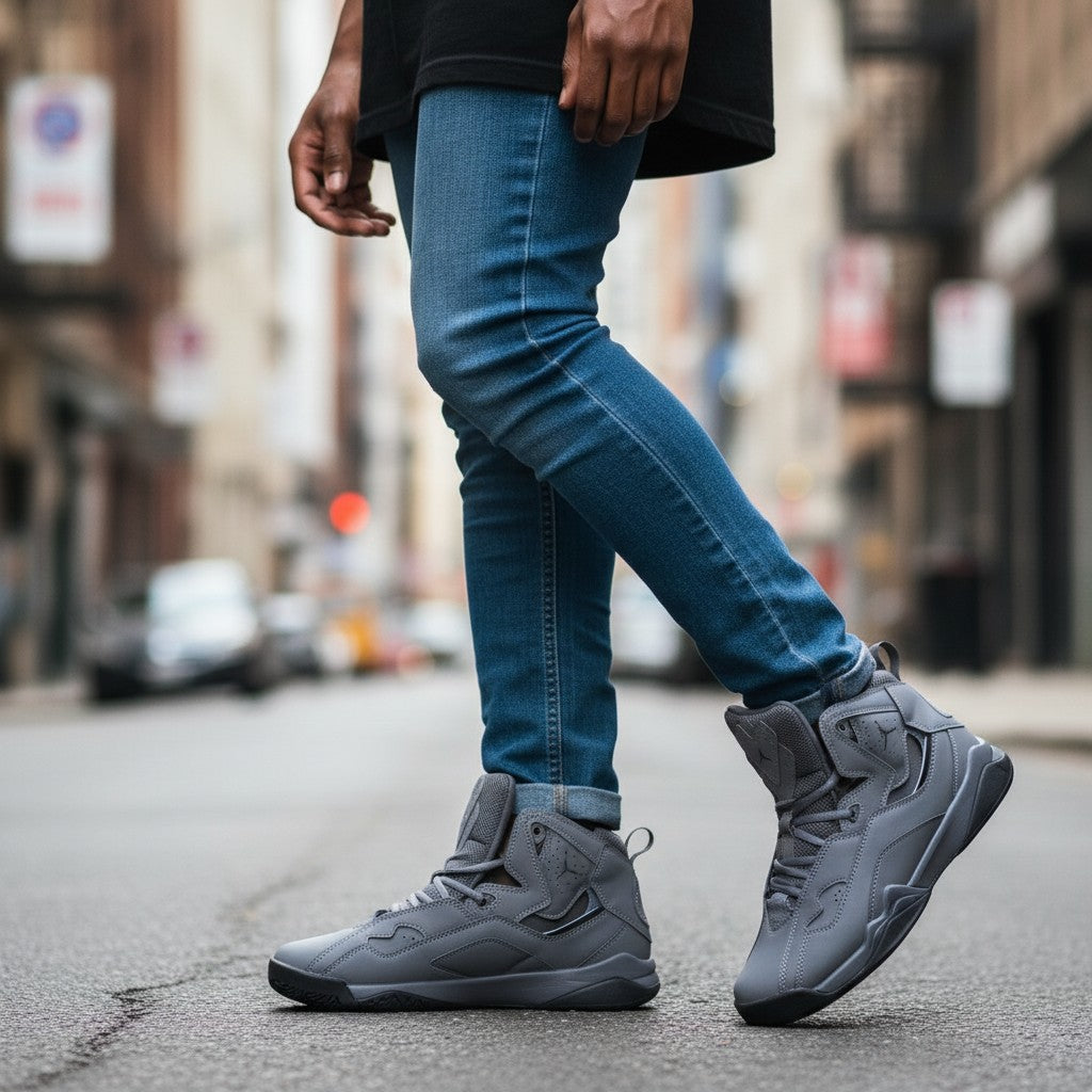 Cool Grey Suede Mid-Top Basketball Sneakers