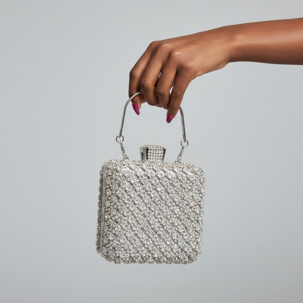 Crystal Square shaped  Rhinestone Evening Bag – Gold/ Sliver