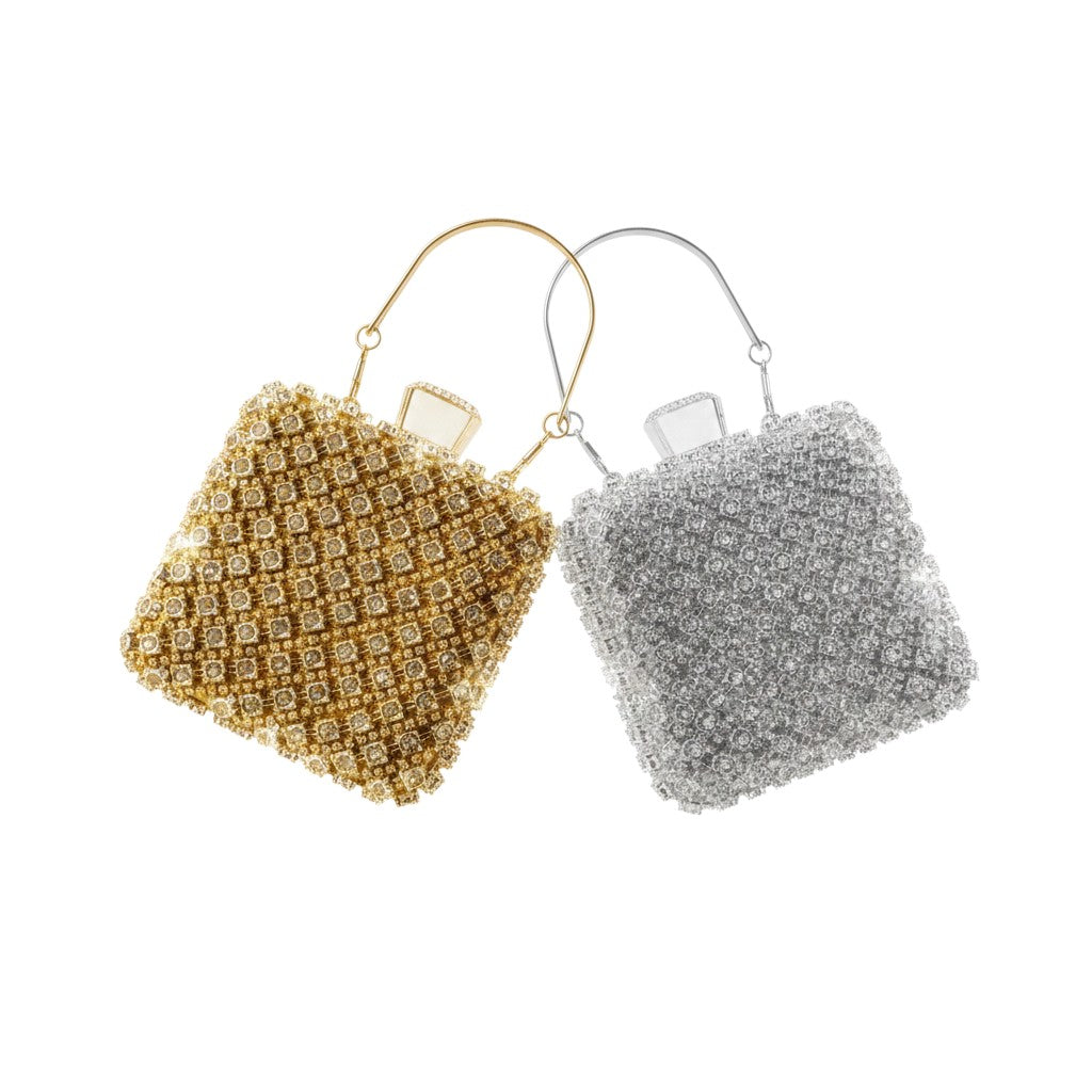 Crystal Square shaped  Rhinestone Evening Bag – Gold/ Sliver