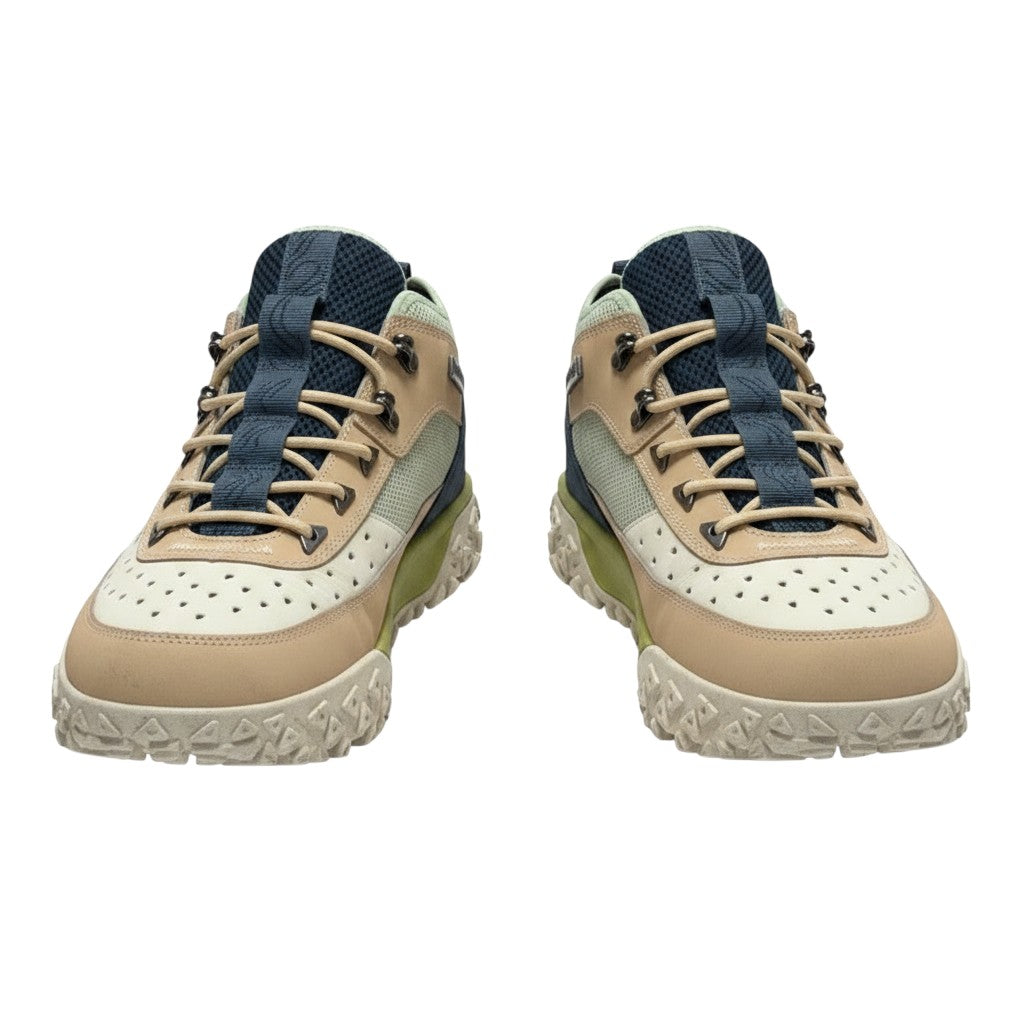 Men's Cream & Sage Green Colour-Block Mid-Top Hiking Boots