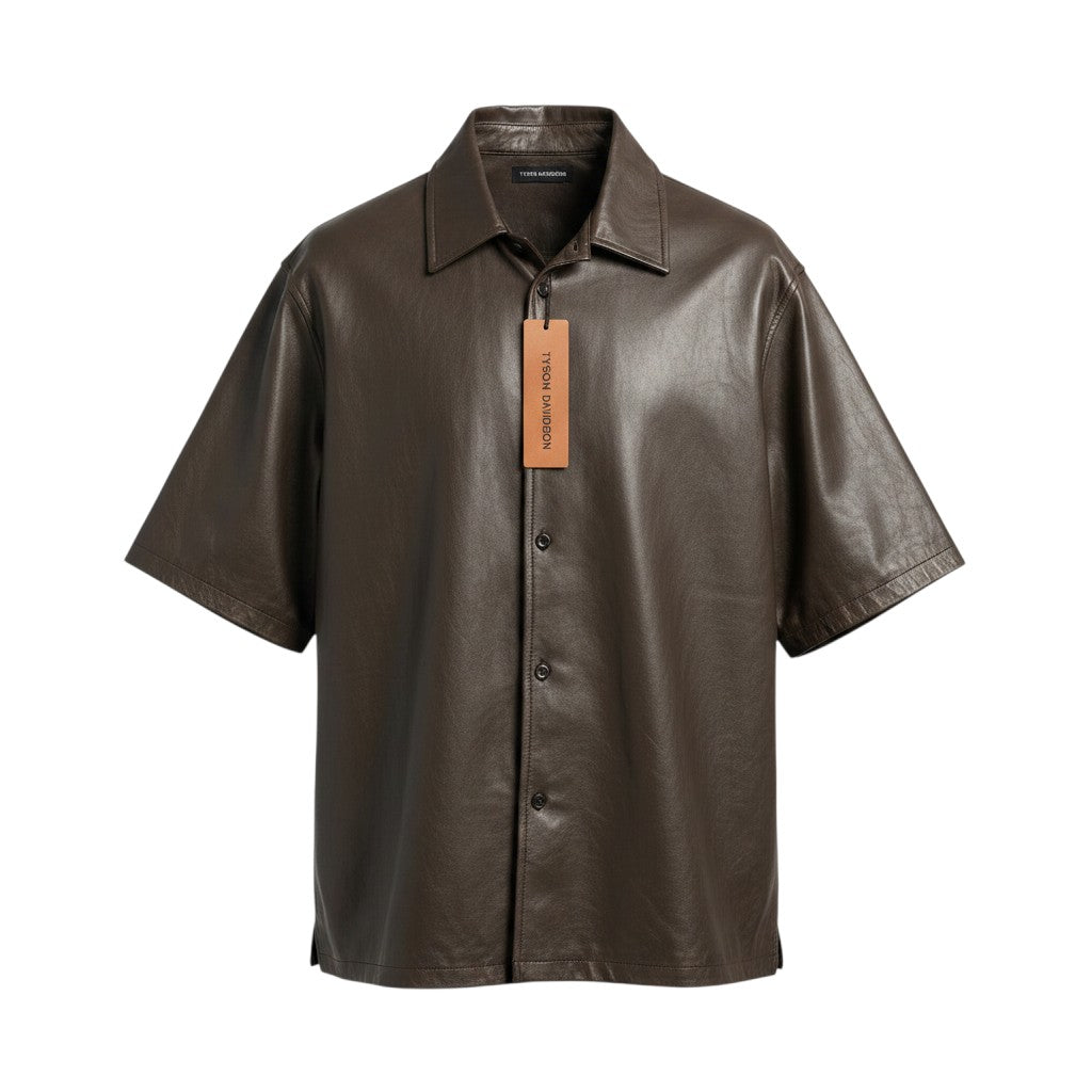 Faux Leather Cuban Collar Shirt – Olive