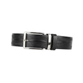 Black Leather Triple-Bar Silver Buckle Belt Men's