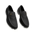 Men's Black Textured Slip-On Loafers with Grey Sole
