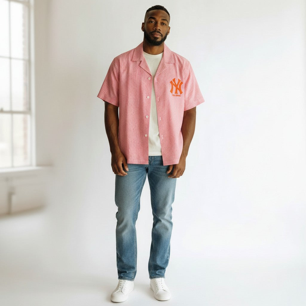 NY Bronx Camp Collar Shirt – Pink Stripe