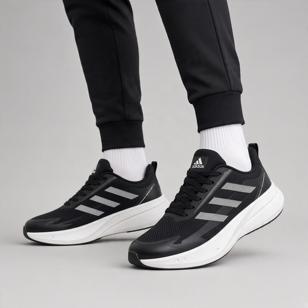 Men’s Black Mesh Sneakers with Chunky White Soles