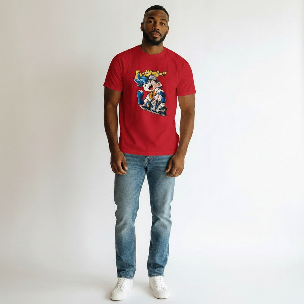 Men's Red Anime Graphic Oversized T-Shirt