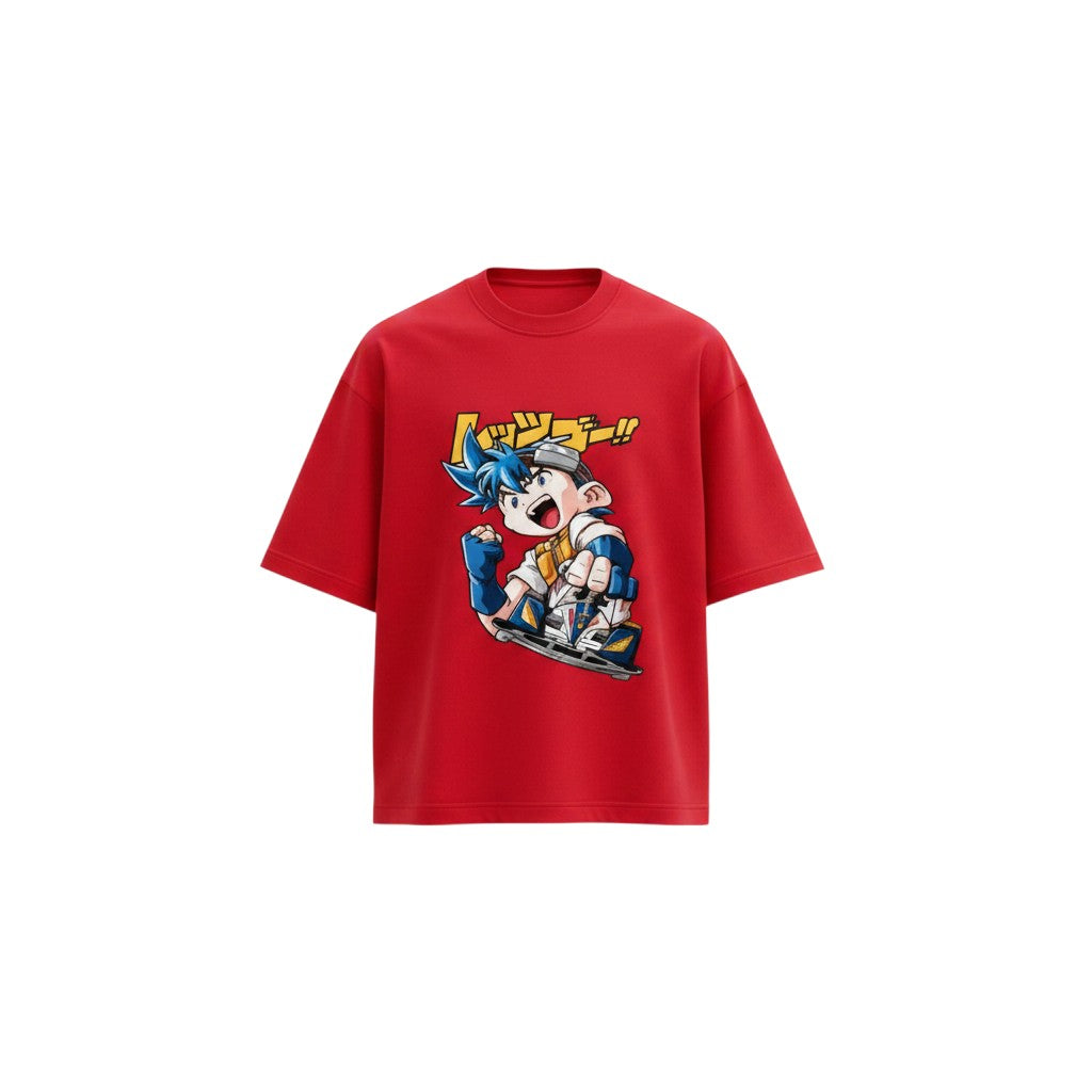 Men's Red Anime Graphic Oversized T-Shirt