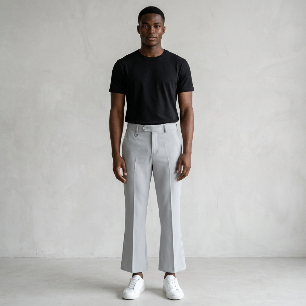 Men's Light Grey Wide-Leg Palazzo Plain Trousers