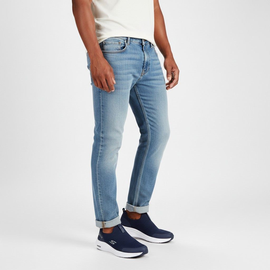 Men's Navy Blue Knit Slip-On Sneakers with White Sole