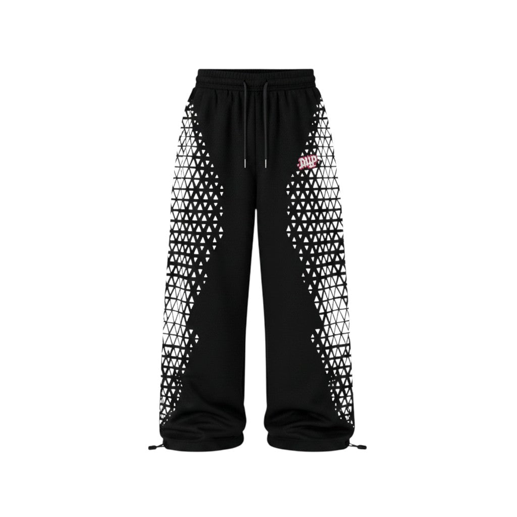 Men's Black Wide-Leg Geometric Panel Print Joggers