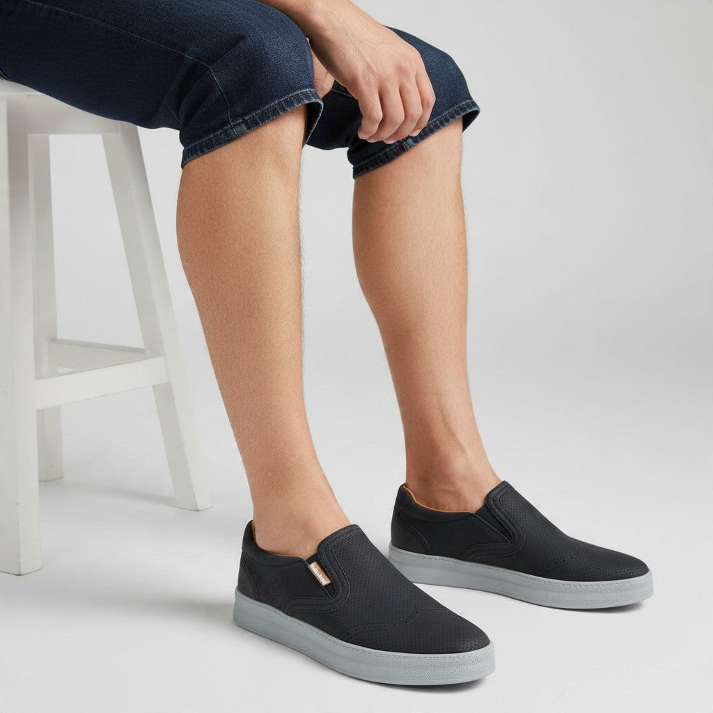 Suede-Look Brogue Slip-On Sneakers