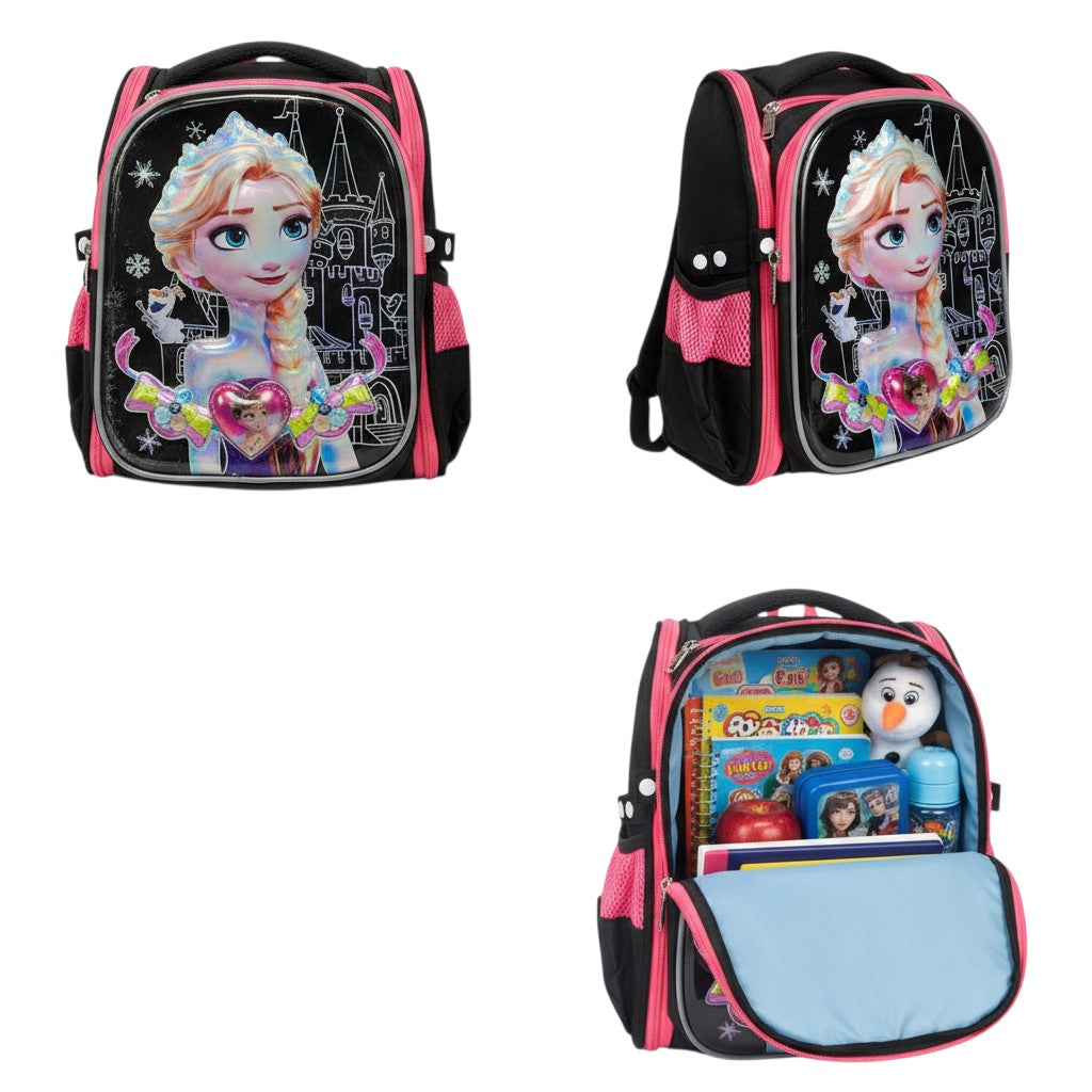Black Holographic Frozen Elsa 3D Kids School Backpack