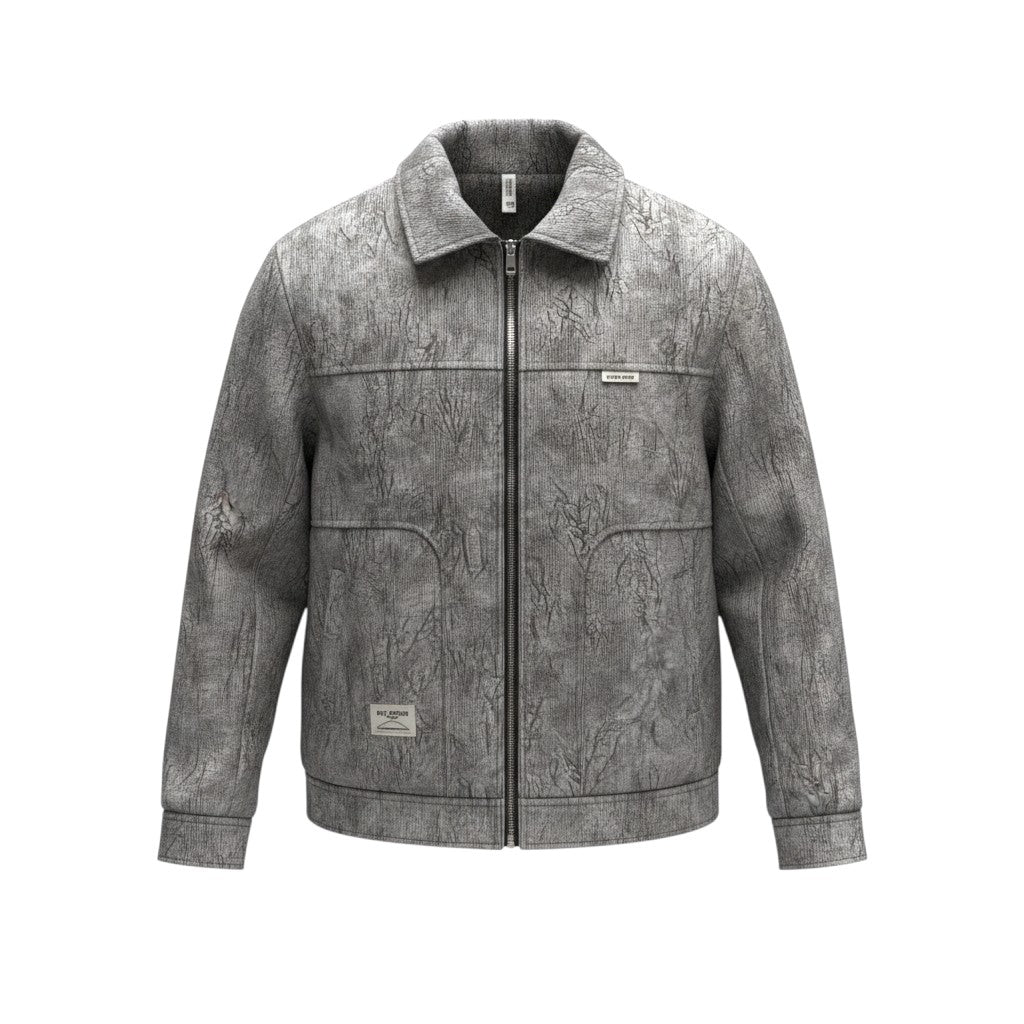Men's Grey Blue Crinkle Texture Zip-Up Jacket
