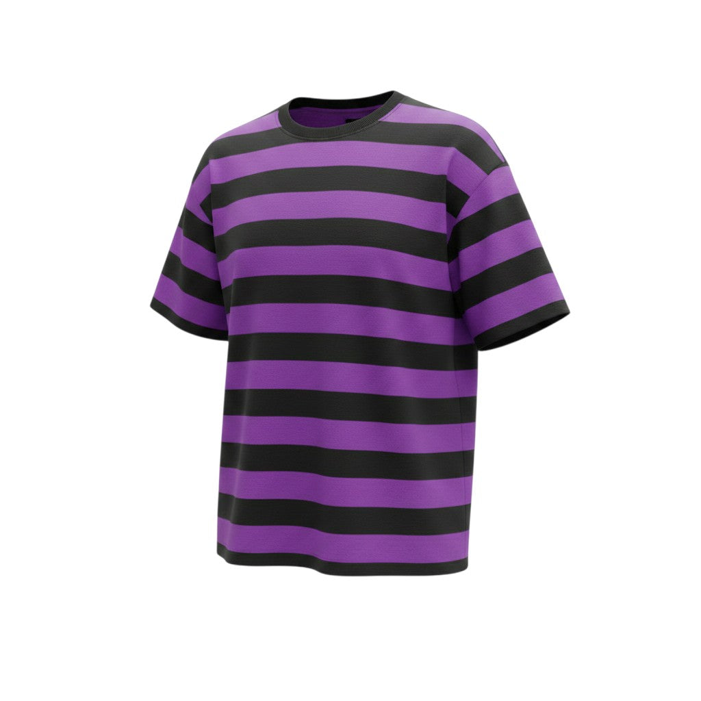 Bold Stripe Round Neck Tee – Purple/Black