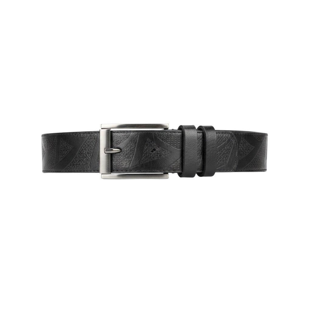 Black Pebbled Texture Leather Matte Buckle Belt Men's