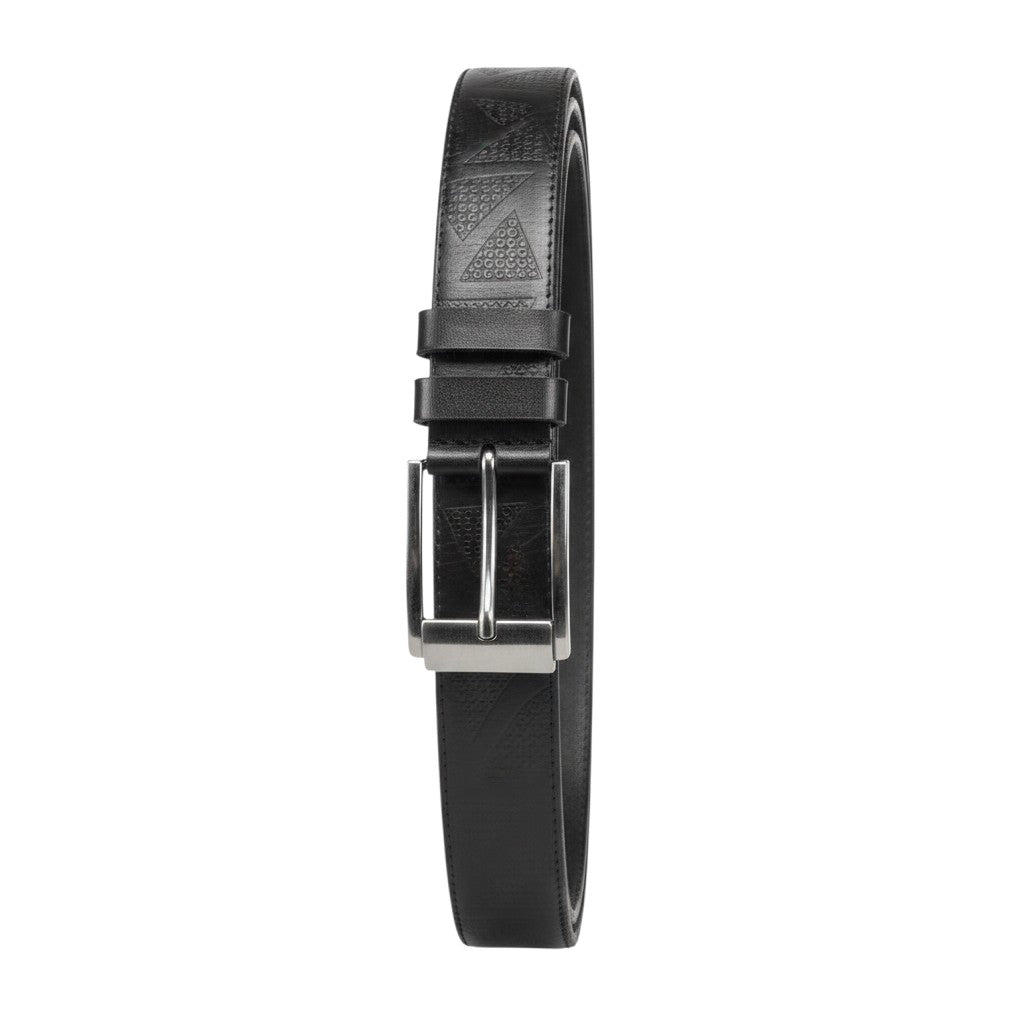 Black Pebbled Texture Leather Matte Buckle Belt Men's