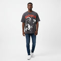 Men's Washed Charcoal Godspeed Gothic Skull Graphic Oversized Tee