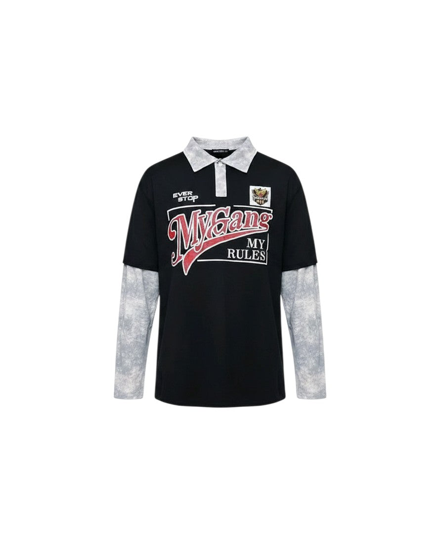 Men's My rules print  Long Sleeve polo tee