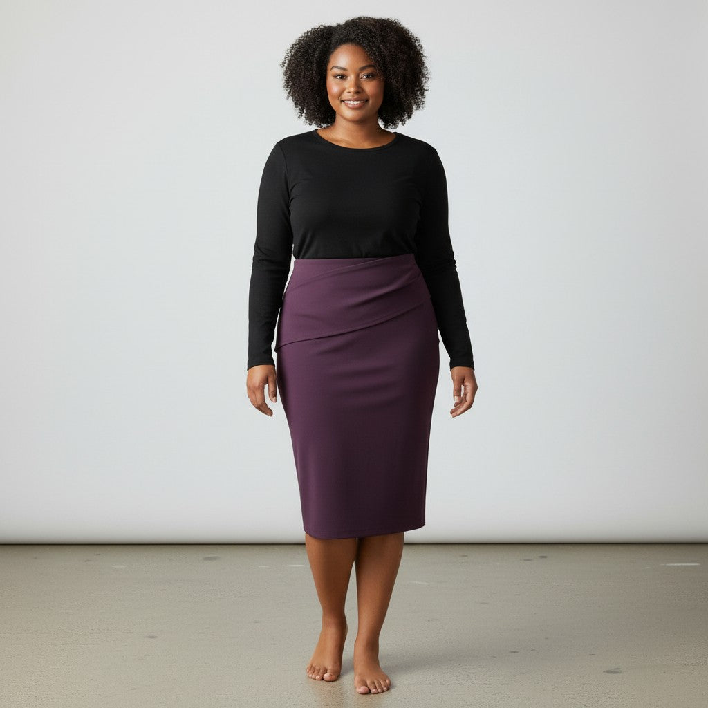 Women's Plum Purple Wrap-Detail Pencil Skirt