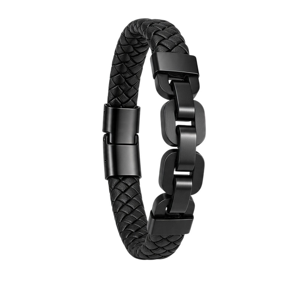 Black Braided Bracelet with Sculpted Links