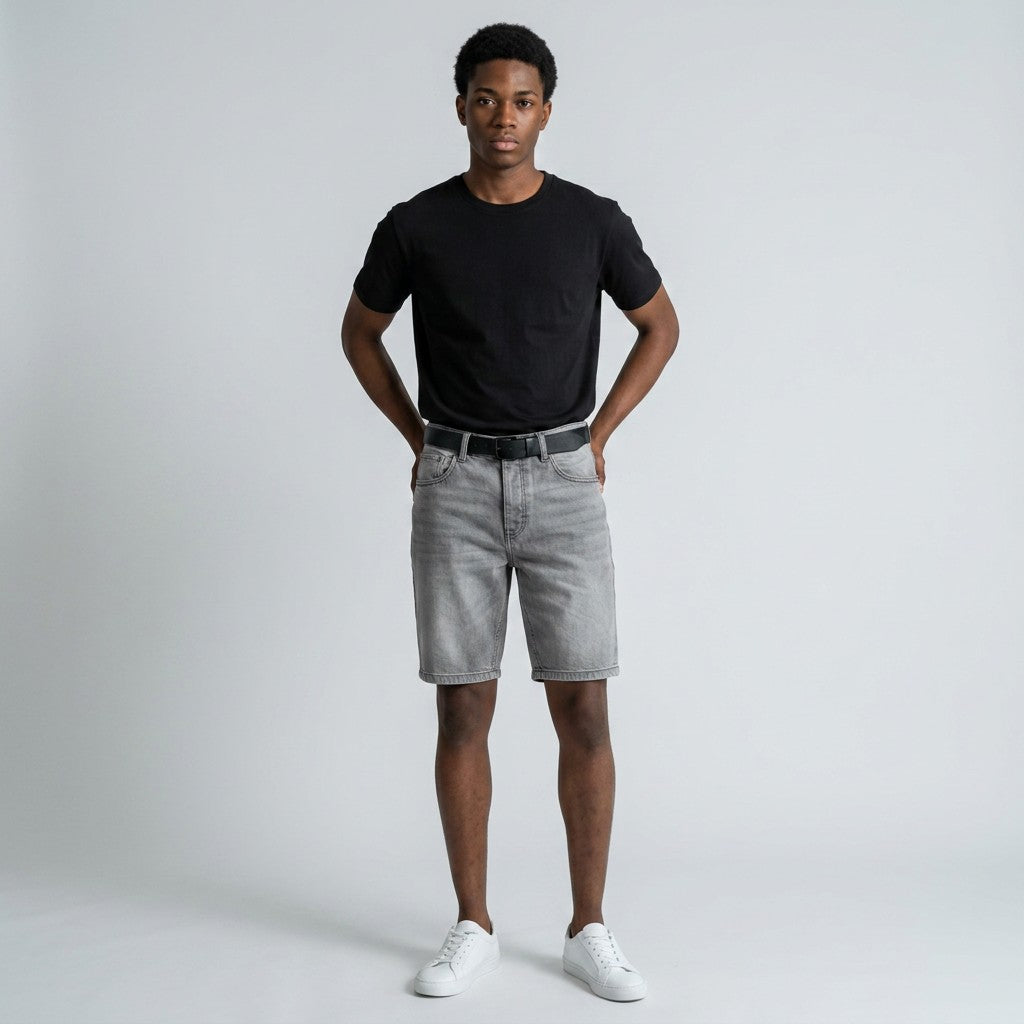 Men's Grey Washed Denim Shorts – Relaxed Fit